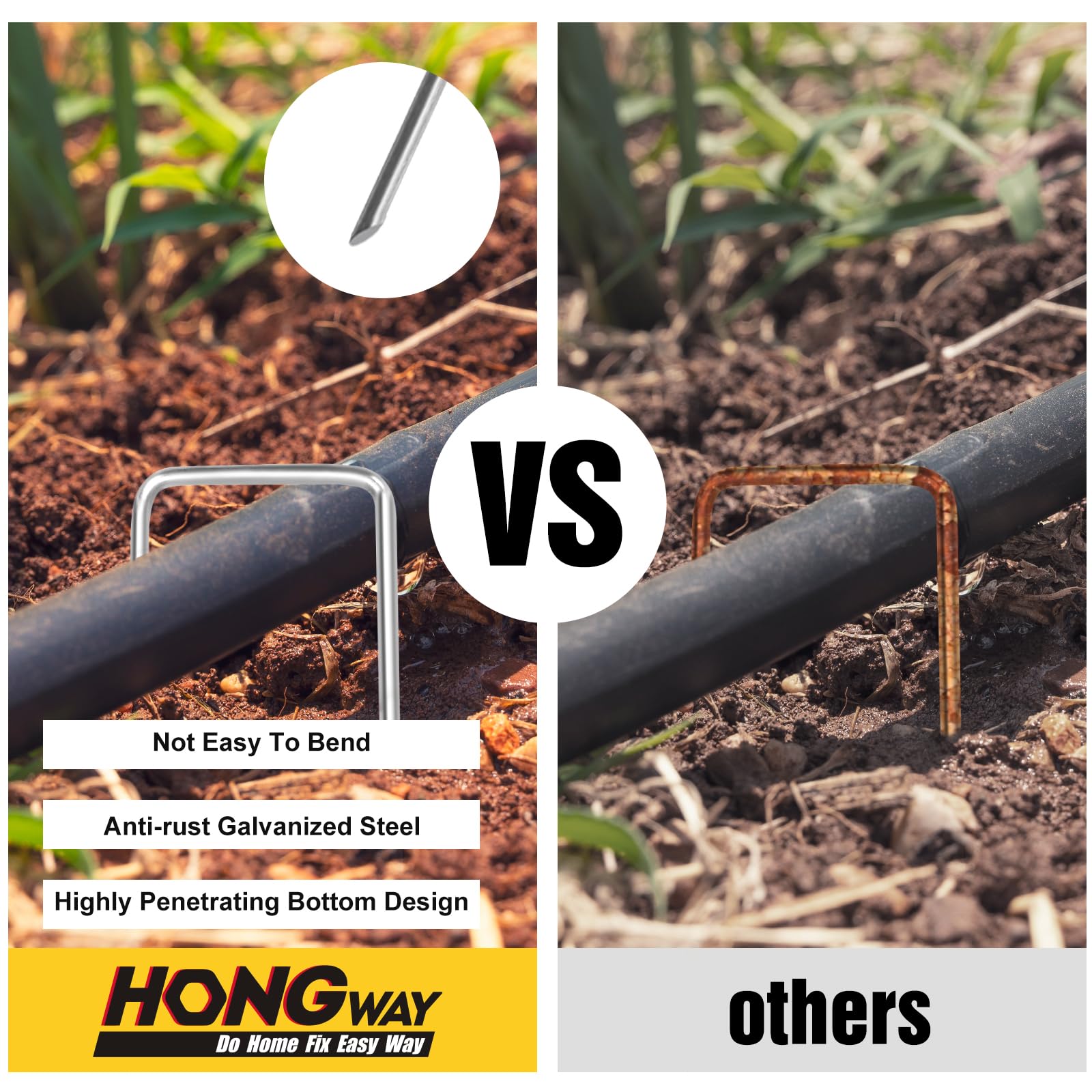 Beveled-tip 4-inch HongWay staples ease turf penetration