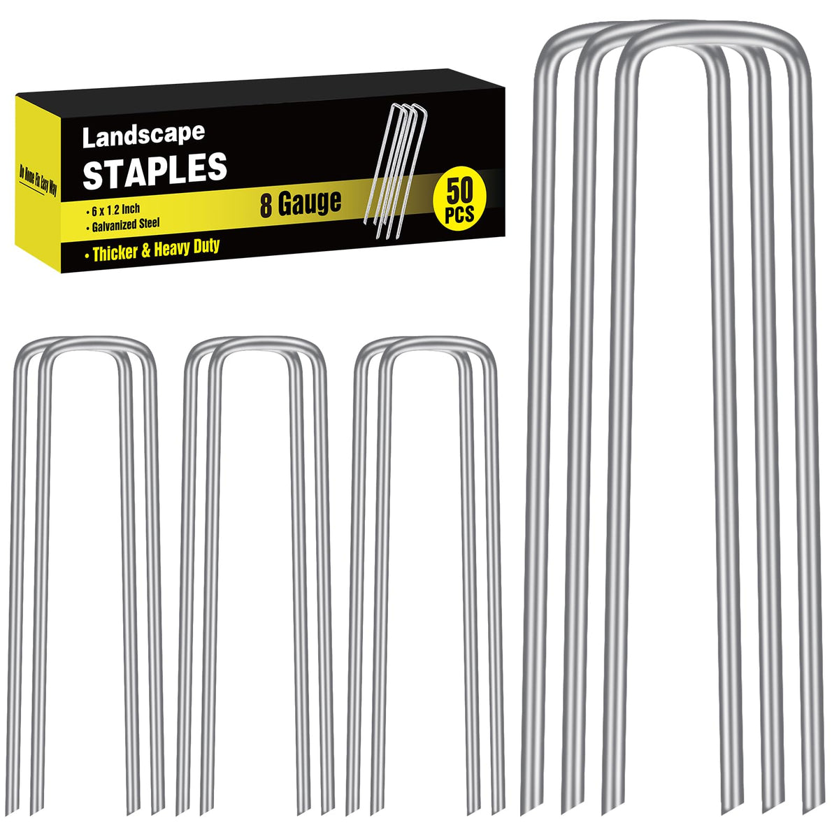HongWay 6-inch landscape staples secure turf efficiently in windy areas.