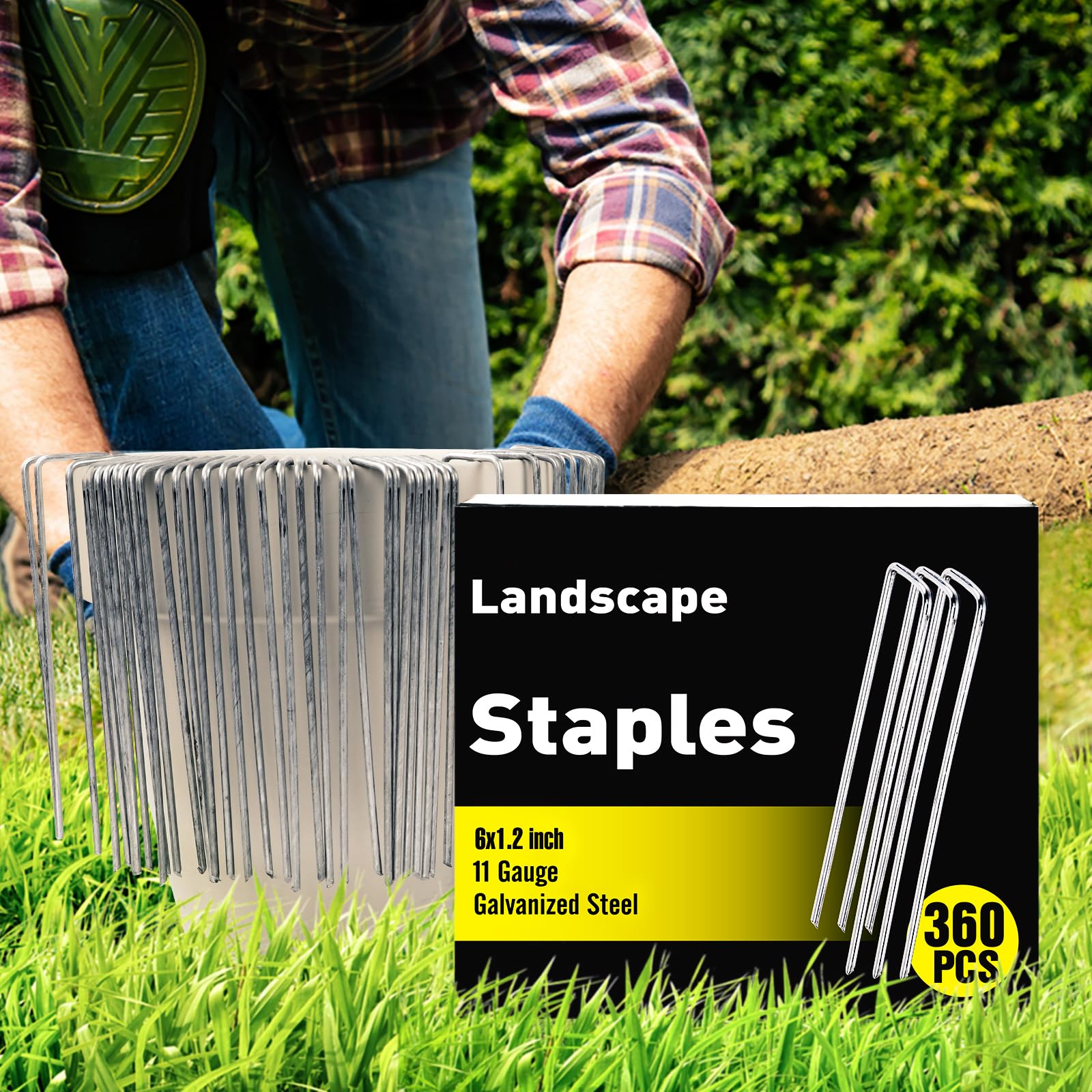 HongWay anti-rust galvanized iron stakes ready to secure fabric and turf.
