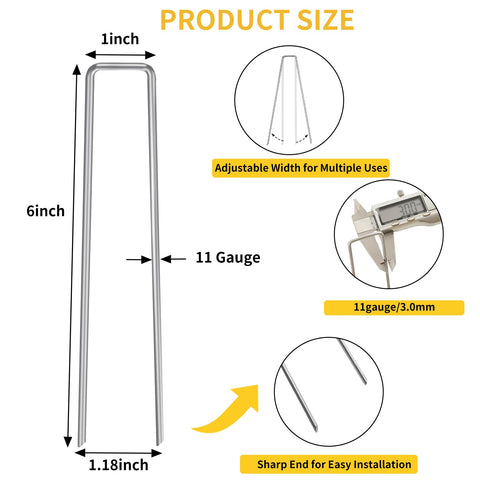 HongWay galvanized 11-gauge U-shaped lawn pins efficiently secure fabric, tents, and hoses.