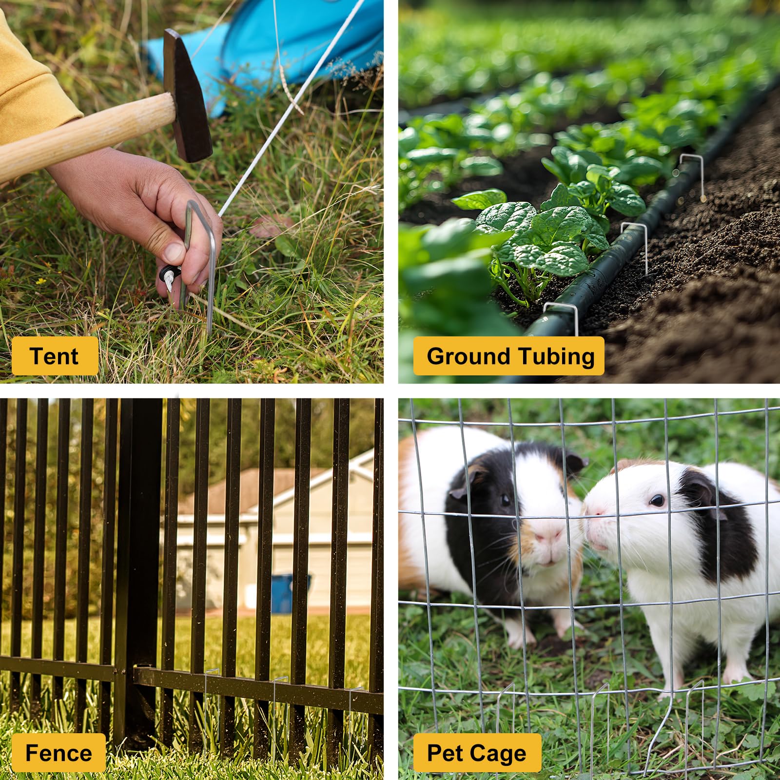 HongWay multi-use stakes secure tents, fences, plant covers, and inflatables.