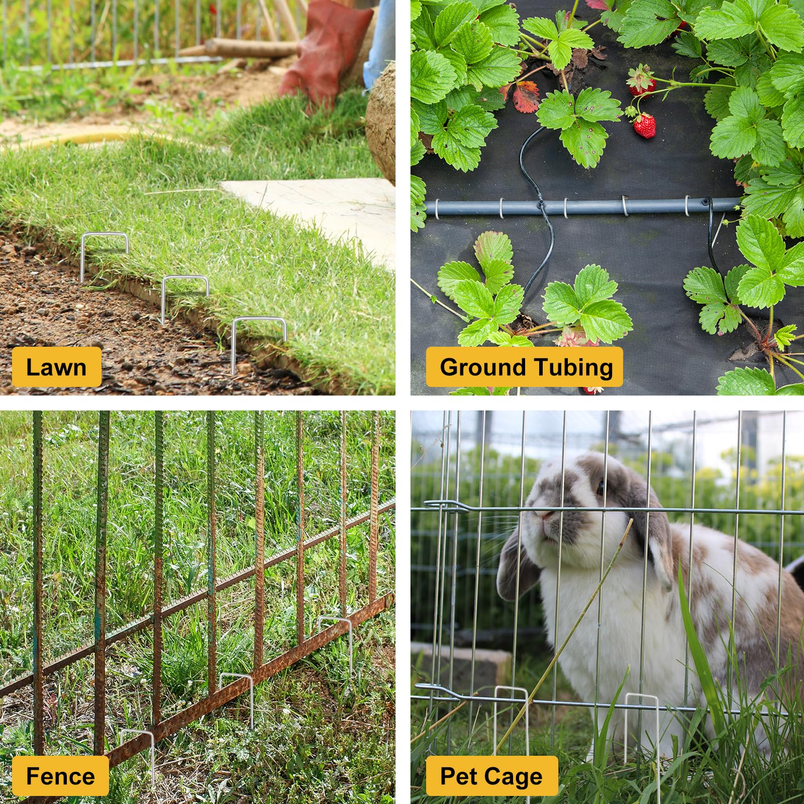 Stakes securing irrigation tubing with HongWay durable galvanized steel