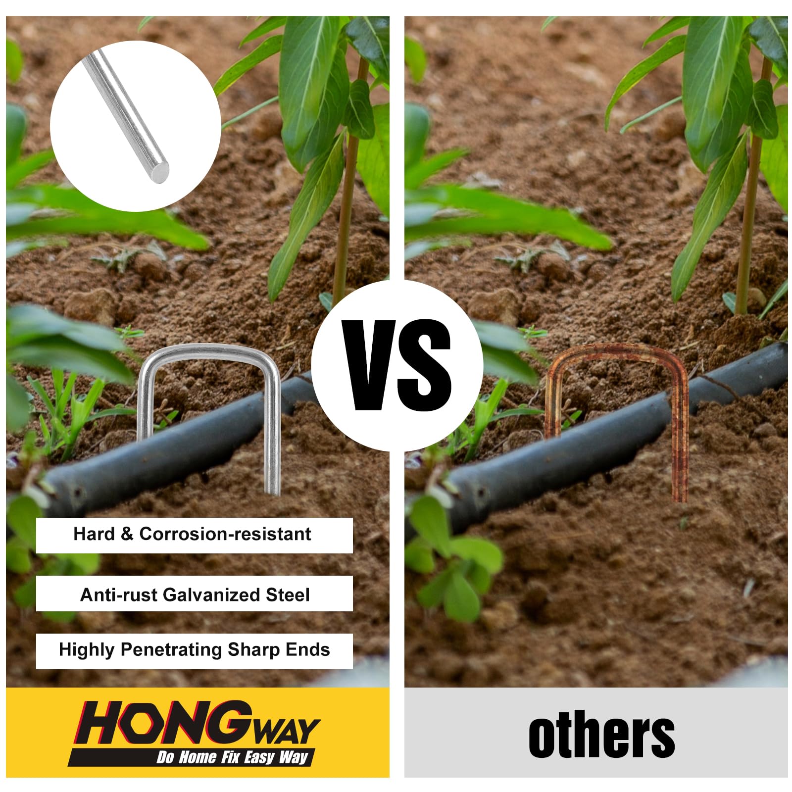 HongWay 6-inch staples prevent wind displacement in lawns and tents.