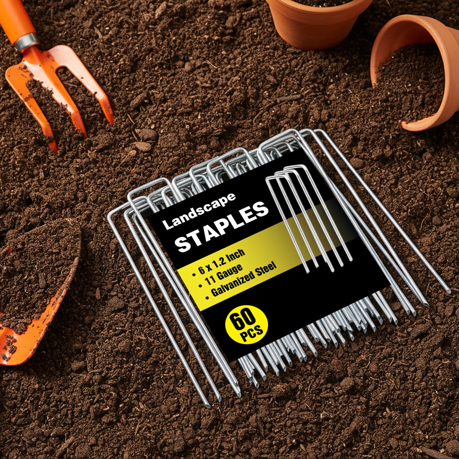HongWay U-shaped stakes with beveled ends ease soil penetration during setup