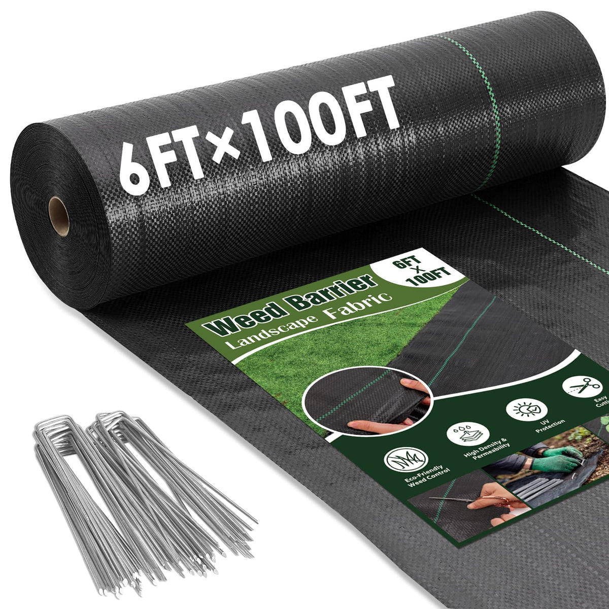 HongWay weed barrier fabric roll 6ft by 100ft displayed for long-lasting weed control.