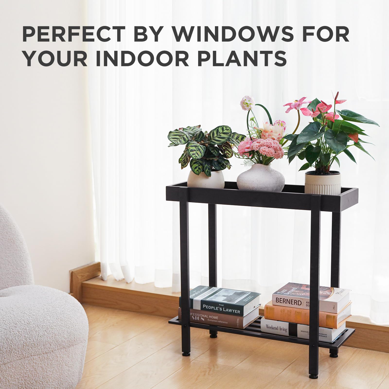 Honla plant stand adjustable feet keep it level on uneven surfaces.
