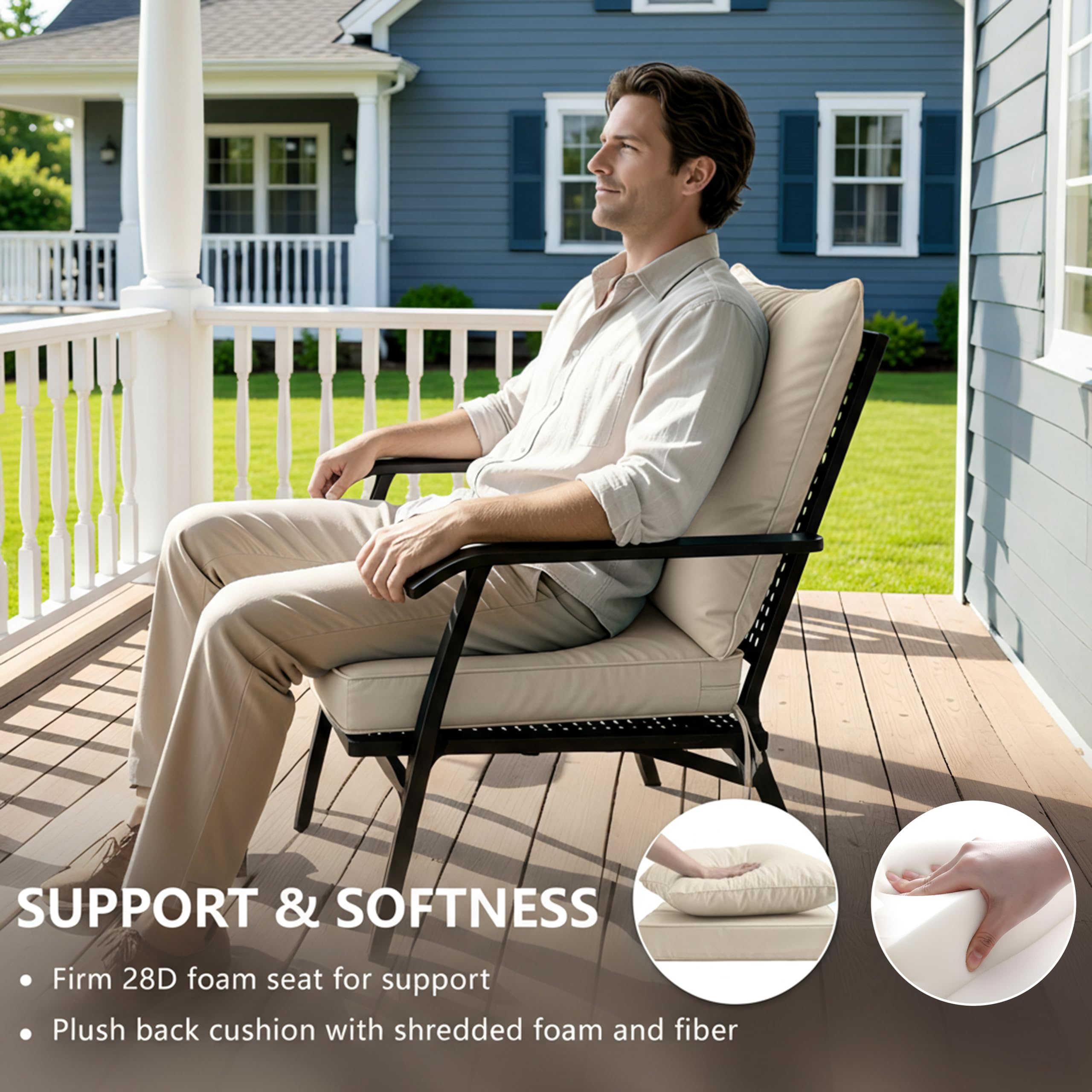 Non-slip bottom and straps keep cushions securely in place on outdoor furniture.