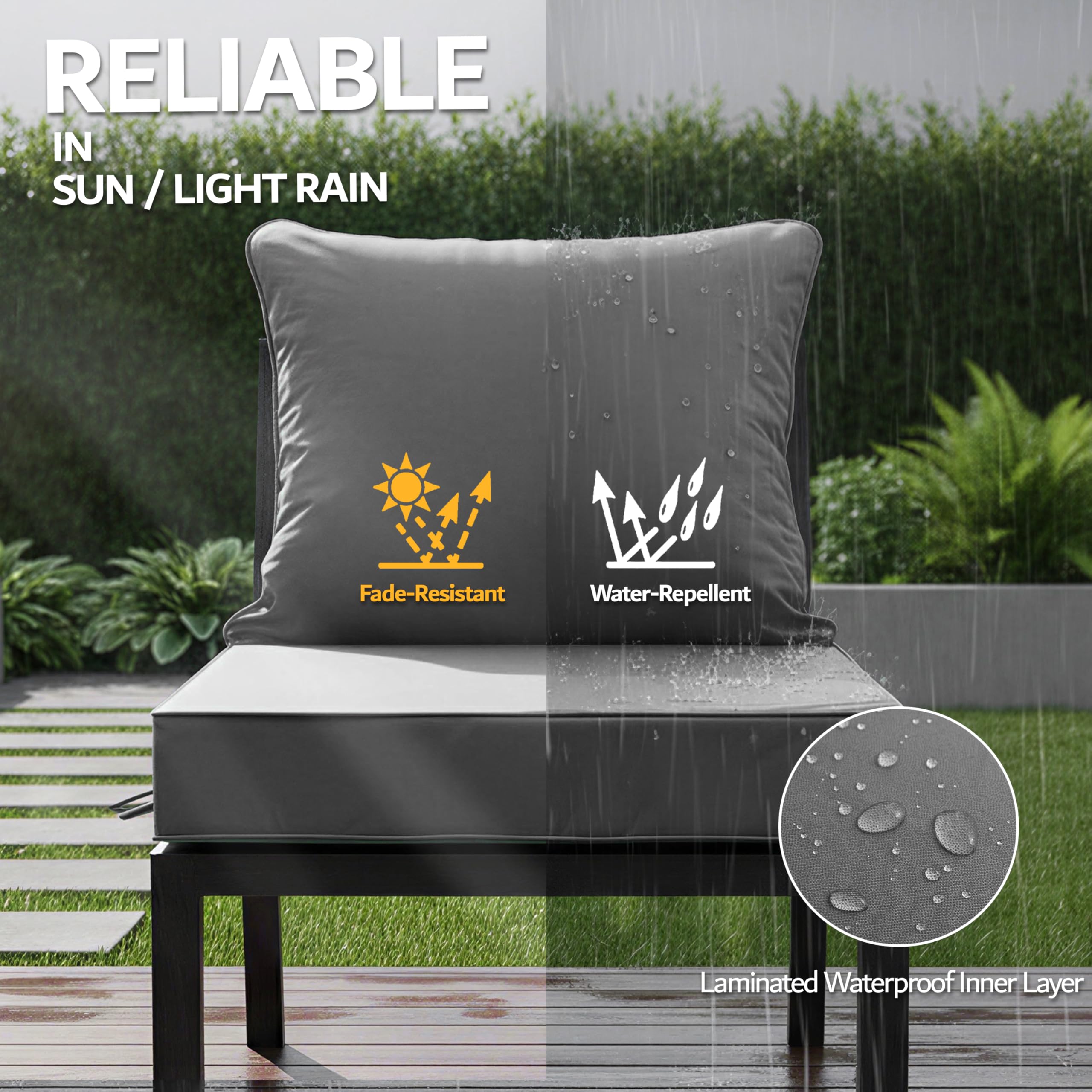 Honorbox water-repellent, fade-resistant fabric helps cushions stay looking fresh outside