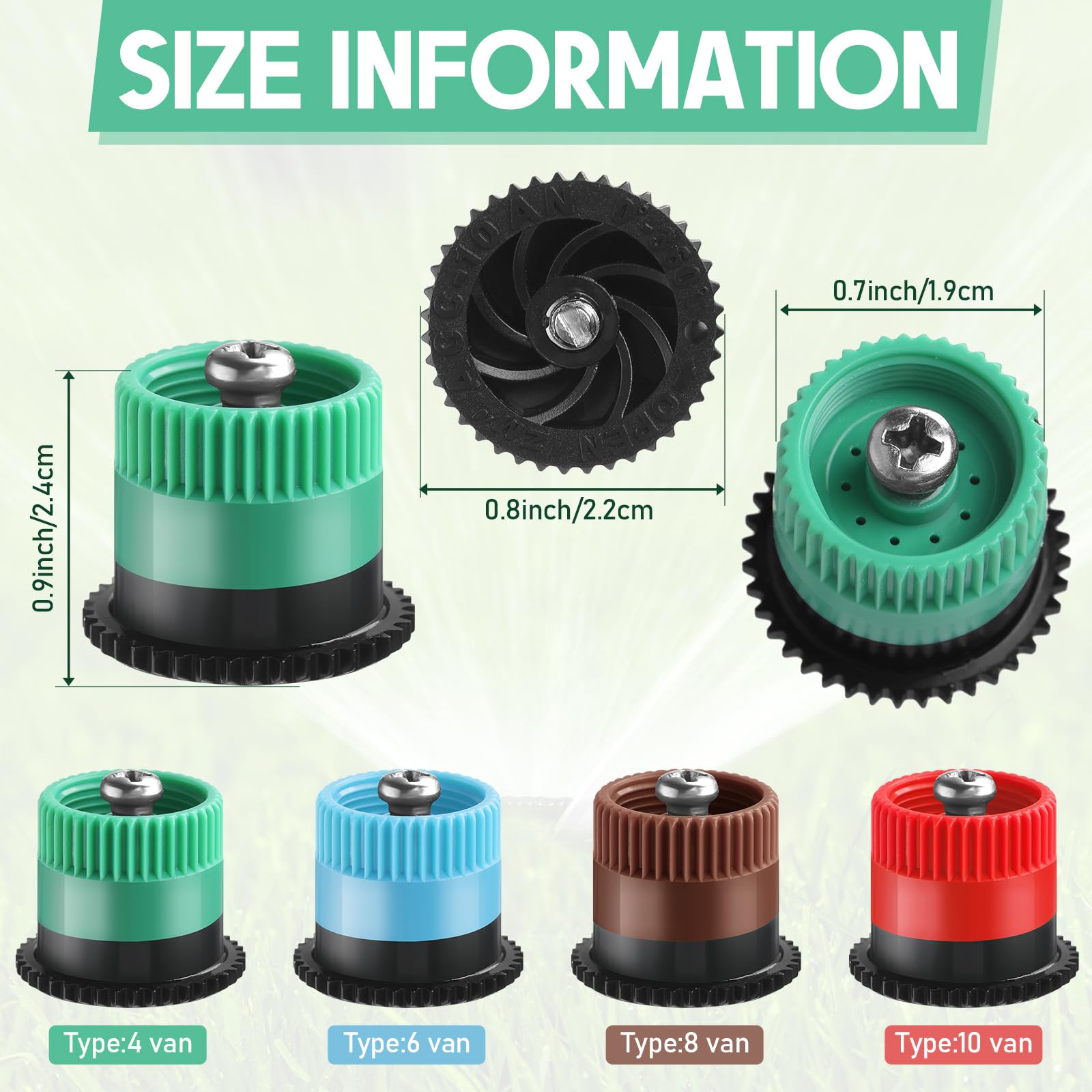 Honoson 6-van variable arc nozzle blue for uniform coverage.