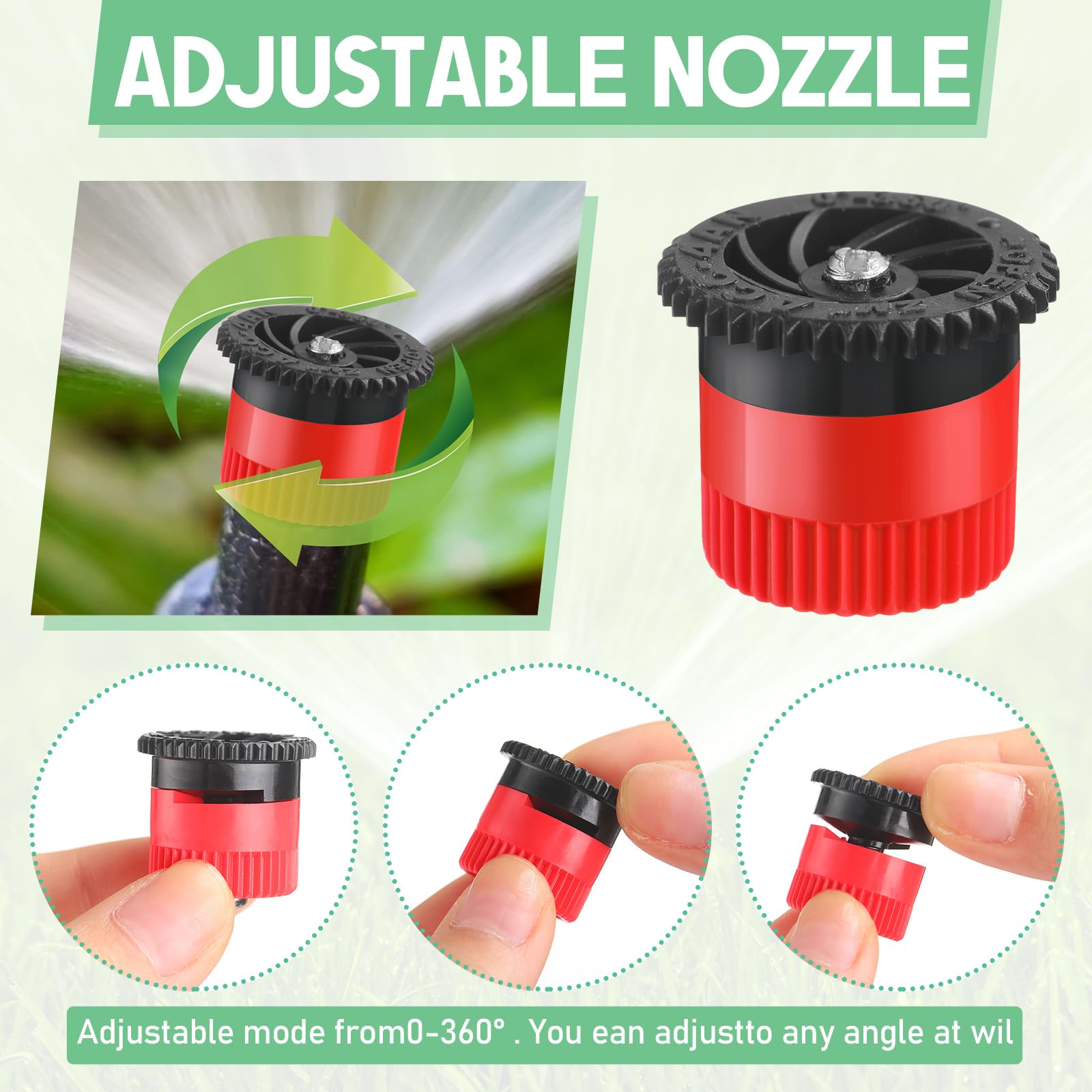 Honoson adjustable nozzle collar highlights precise control of spray pattern.