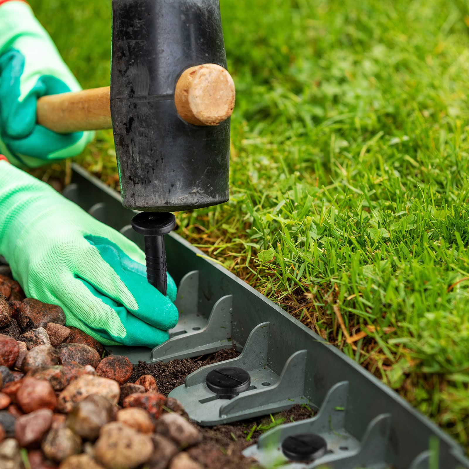 Honoson plastic ground stake for turf edging provides sturdy, rust-free performance.