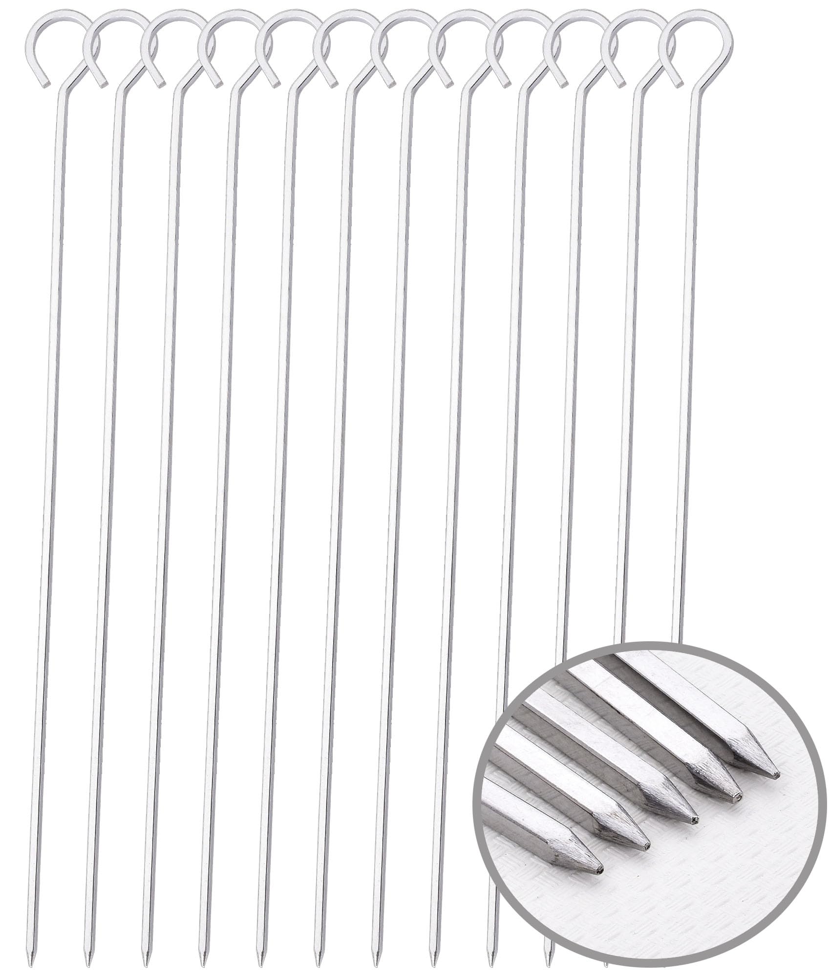 HONSHEN 12-inch square skewers with ring tip handles for easy turning on the grill.