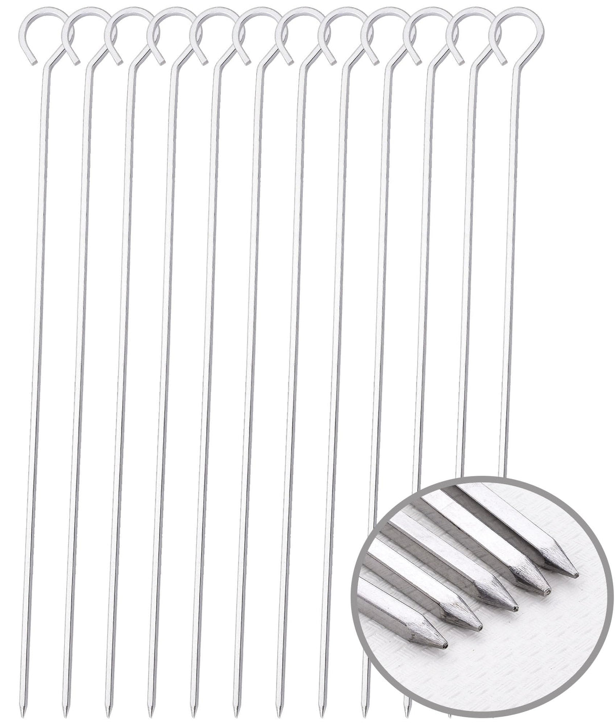 HONSHEN 12-inch square skewers with ring tip handles for easy turning on the grill.