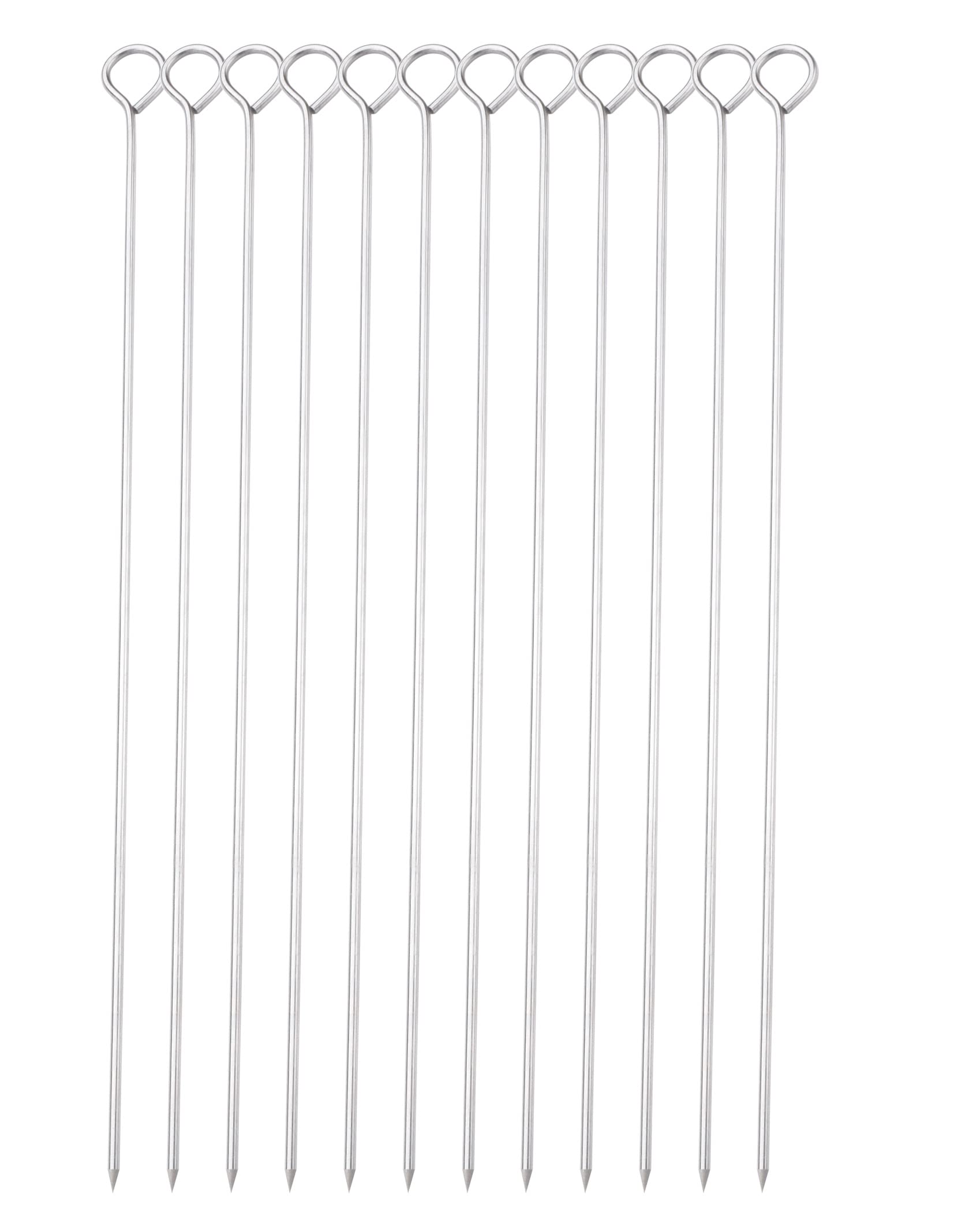 HONSHEN 12-inch stainless steel skewers with ring-tip handle for easy grip on the grill.