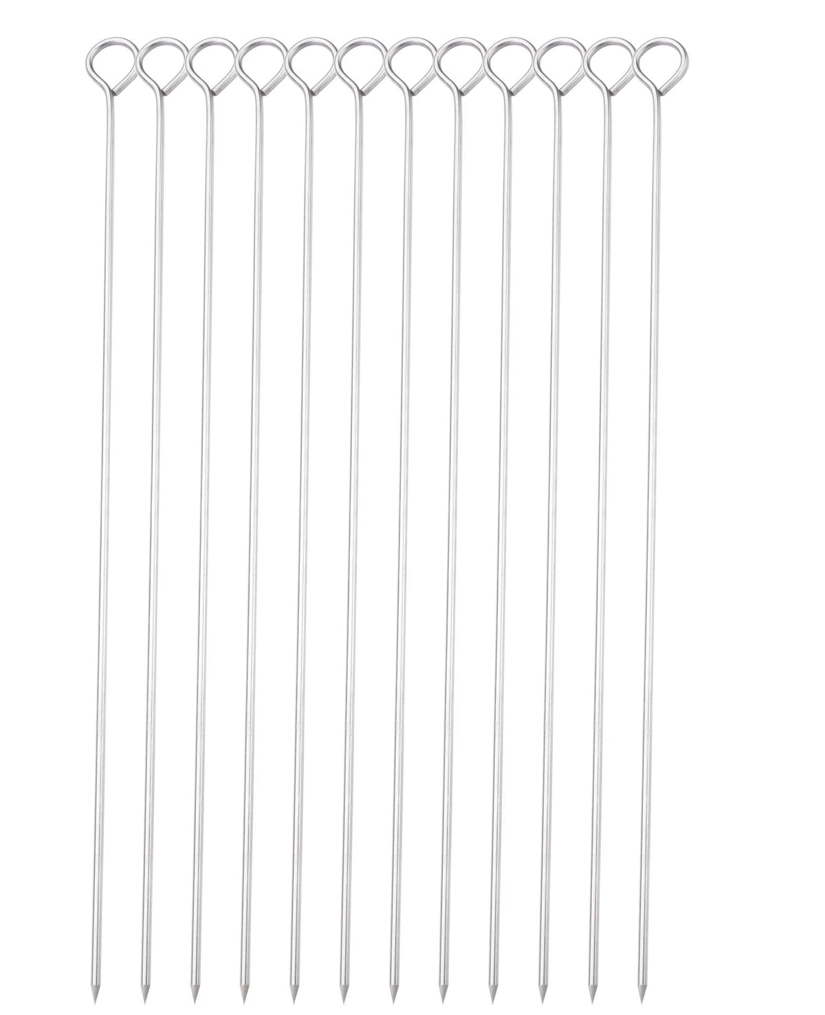 HONSHEN 12-inch stainless steel skewers with ring-tip handle for easy grip on the grill.