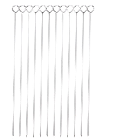 HONSHEN 12-inch stainless steel skewers with ring-tip handle for easy grip on the grill.
