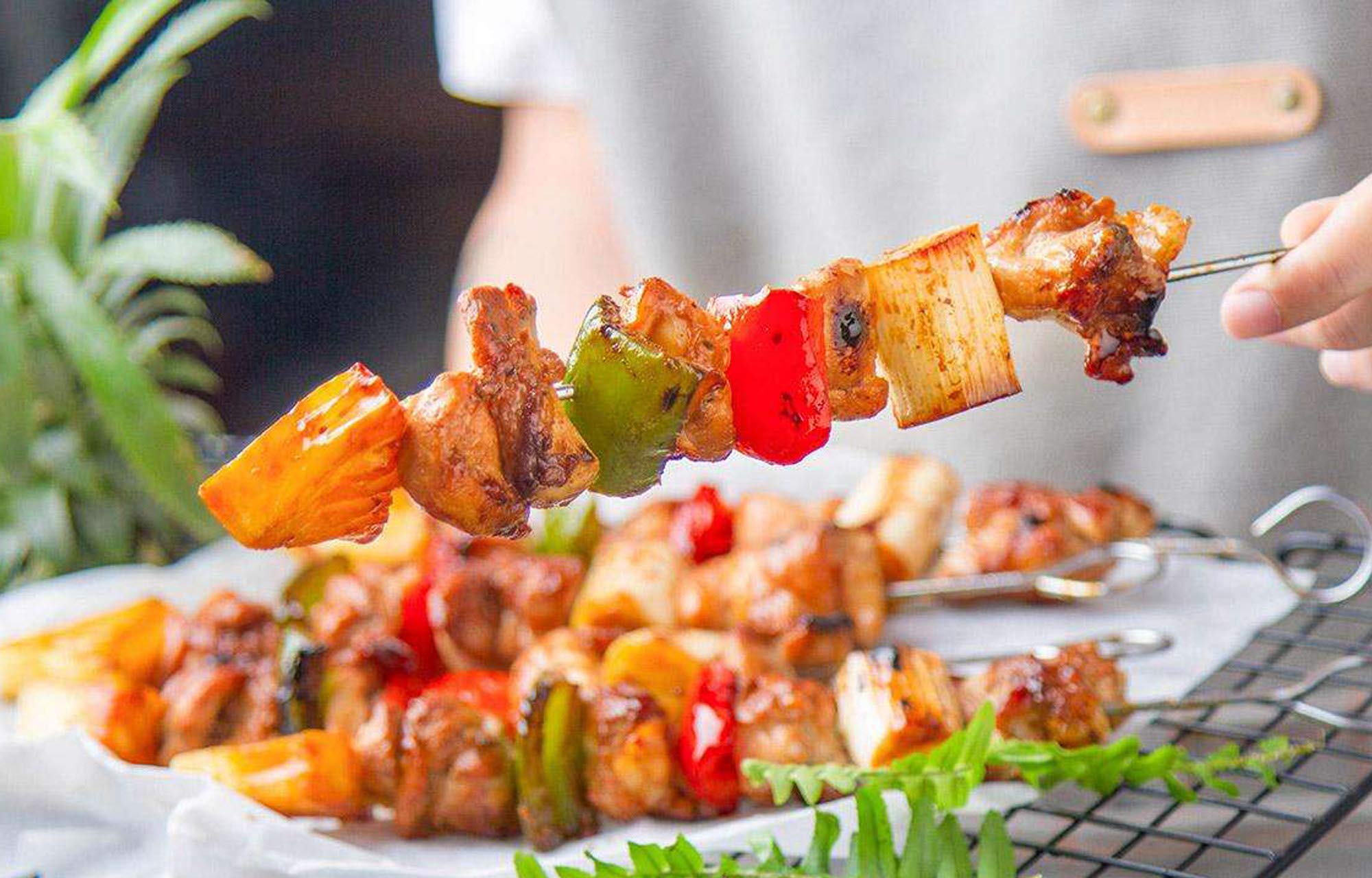 HONSHEN 8inch skewers for kebabs, shrimp, and vegetables on the grill.