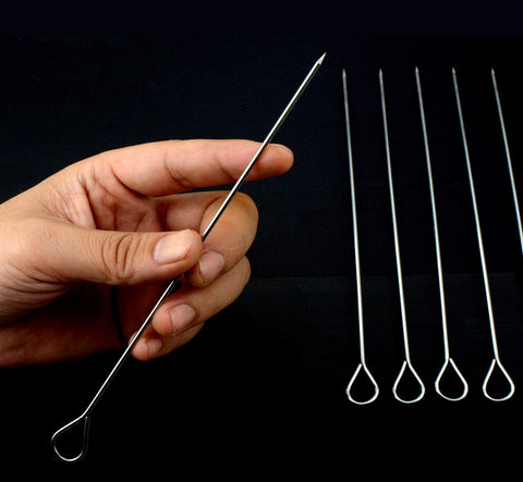 HONSHEN ring-tip handle skewers for safe, precise turning on the grill.
