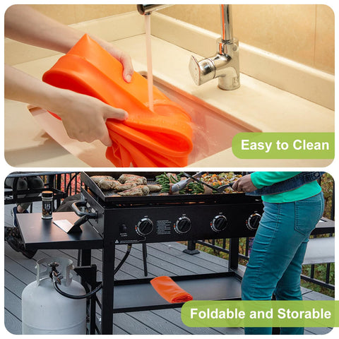 HONSREO 36in orange mat shown on a grill during cooking