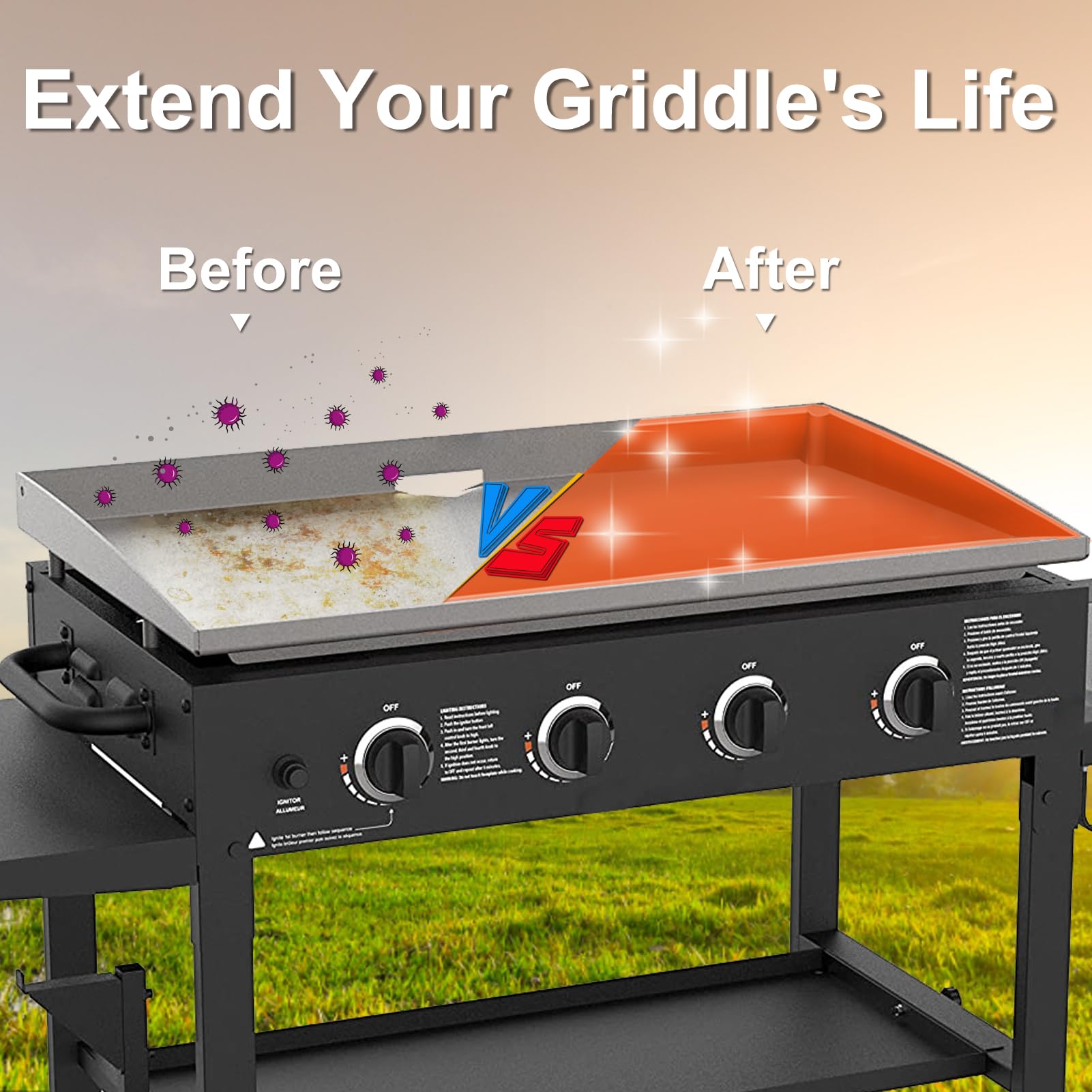 HONSREO orange griddle mat for Blackstone keeps grease at bay