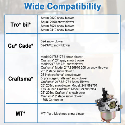 HOOAI Craftsman 247-889701 carburetor for dependable snow blower performance