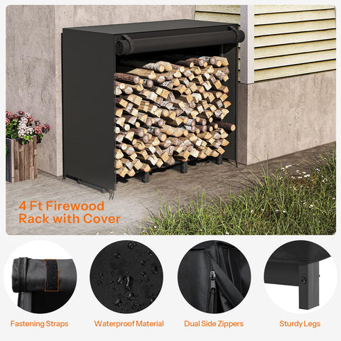 HOOBRO outdoor porch setting with rack storing firewood neatly