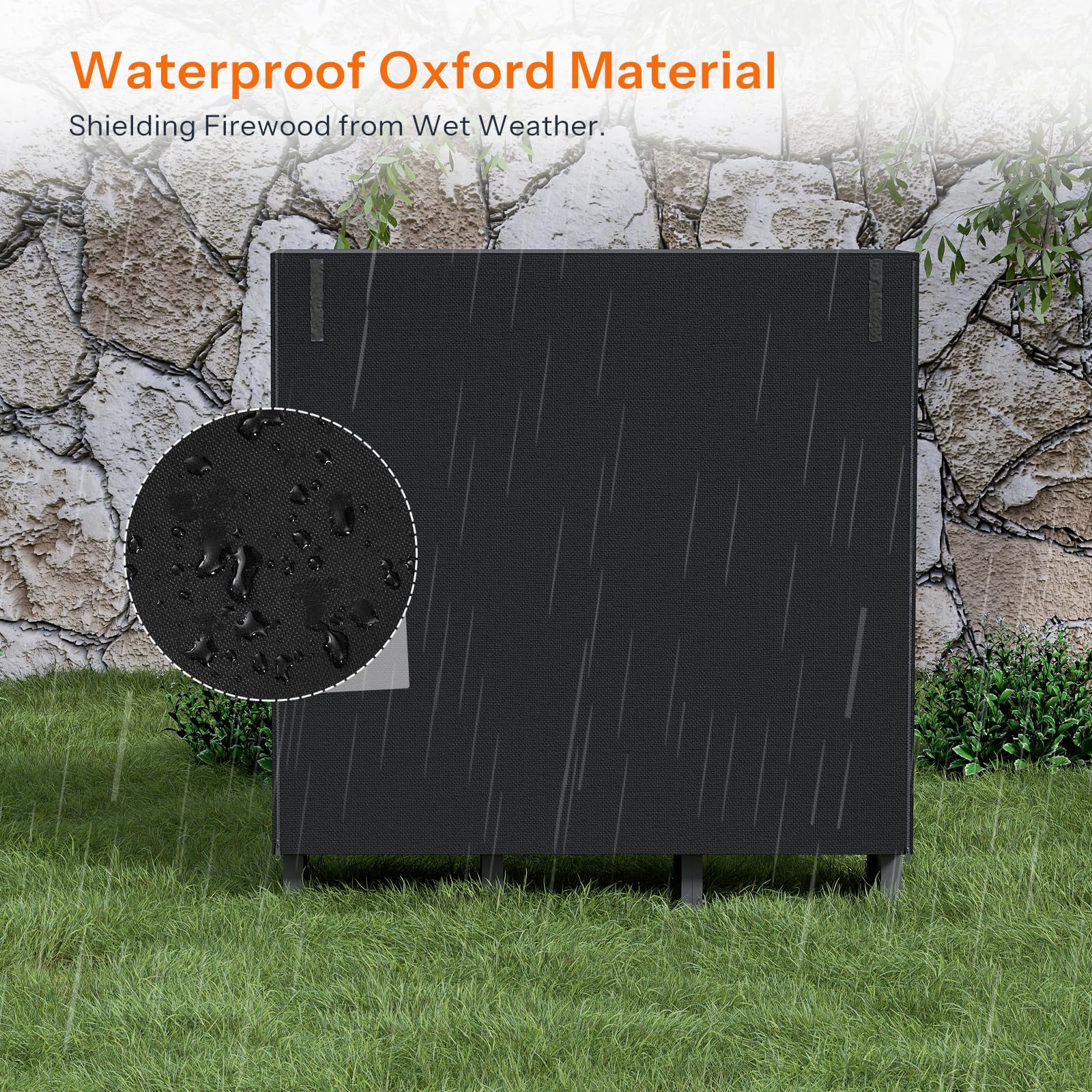 HOOBRO 4ft firewood rack side view showing sturdy construction for outdoor use
