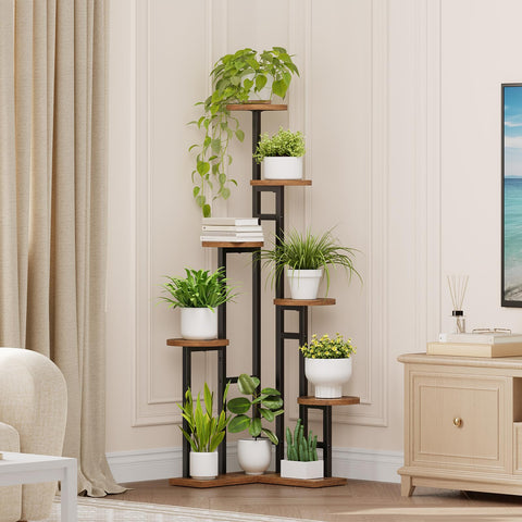 HOOBRO 7-tier corner plant stand side profile highlighting sturdy metal frame.