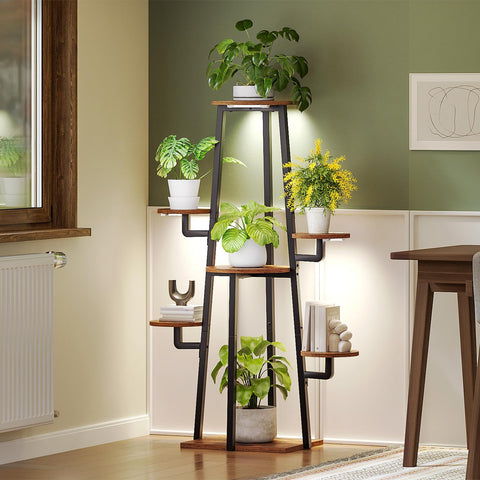 HOOBRO 7-tier corner shelf showing multiple plants in a stylish layout