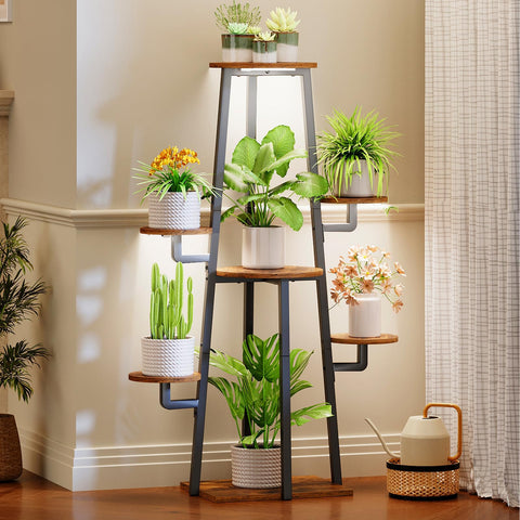 HOOBRO plant stand with grow lights, front view showing lush indoor display