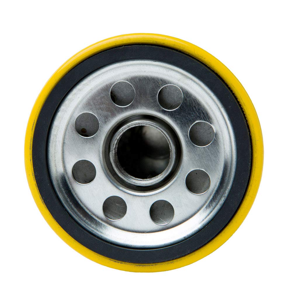 Close-up of HOODELL pro-performance oil filter, showing sturdy casing