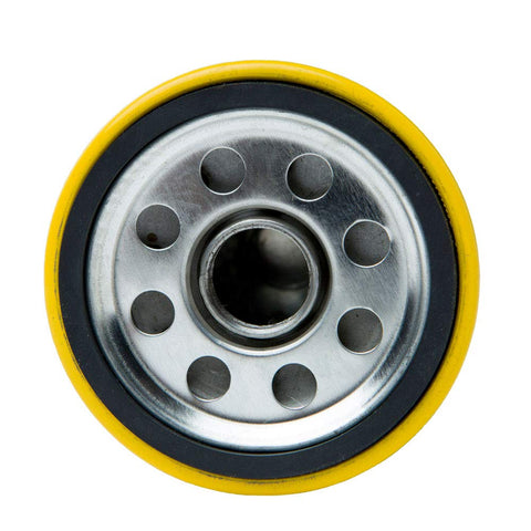 Close-up of HOODELL pro-performance oil filter, showing sturdy casing