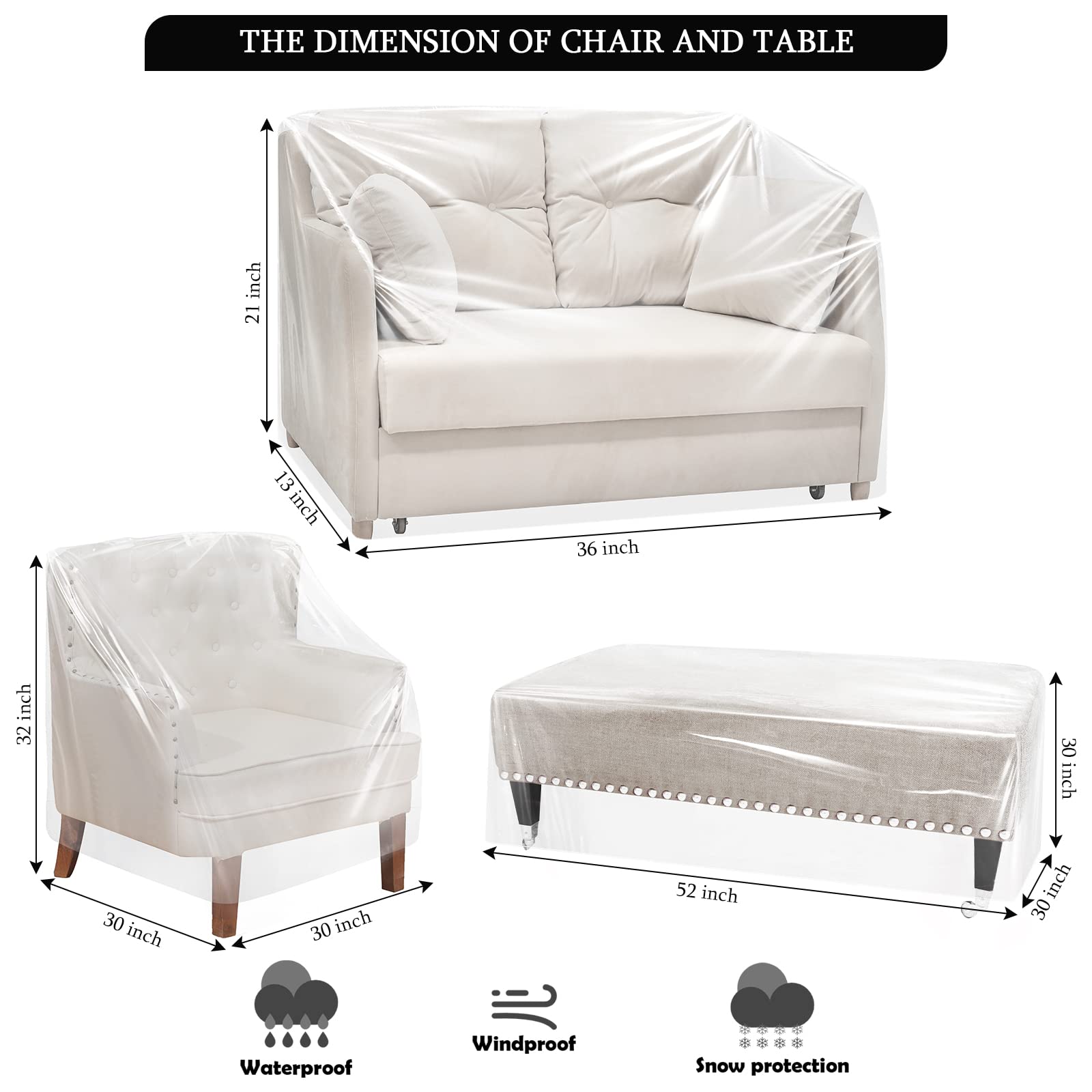 Hoolerry clear armchair cover pack protects two chairs against sun and moisture.