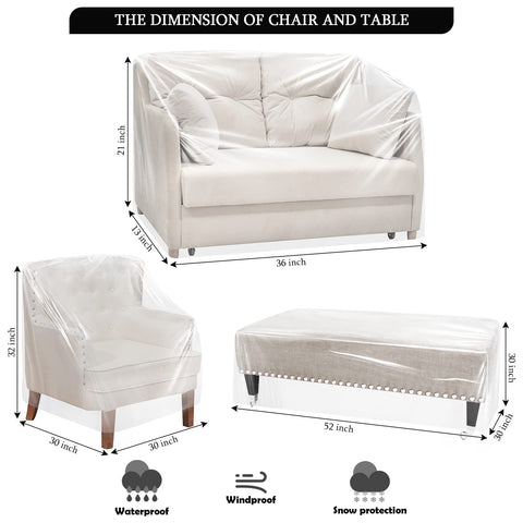 Hoolerry clear armchair cover pack protects two chairs against sun and moisture.