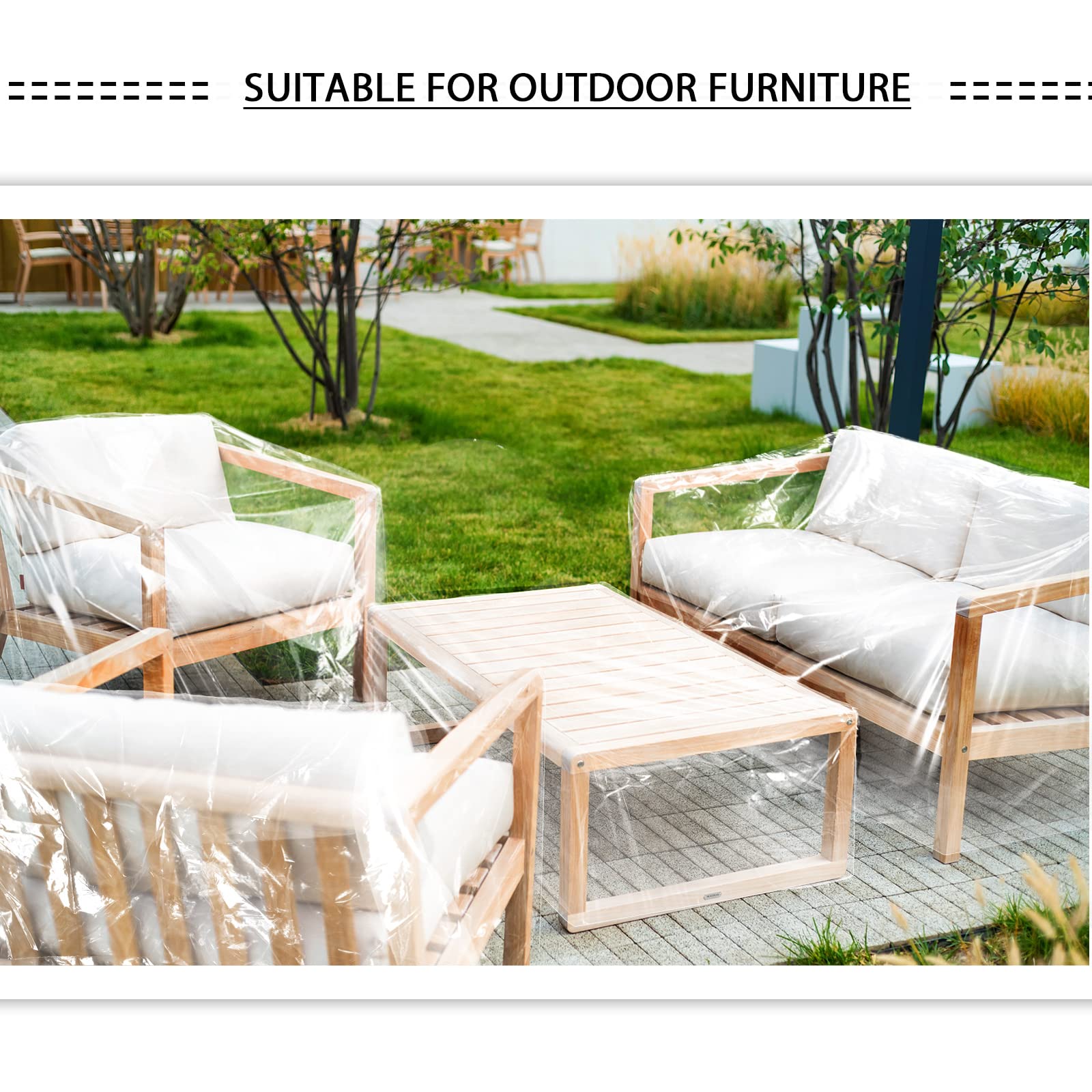 Hoolerry clear patio cover set protects four-piece furniture from rain and dust.