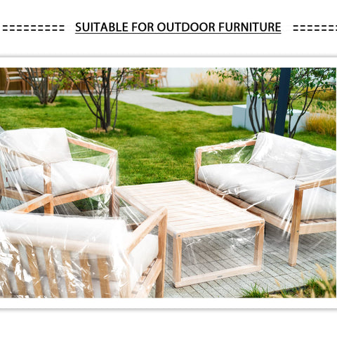 Hoolerry clear patio cover set protects four-piece furniture from rain and dust.