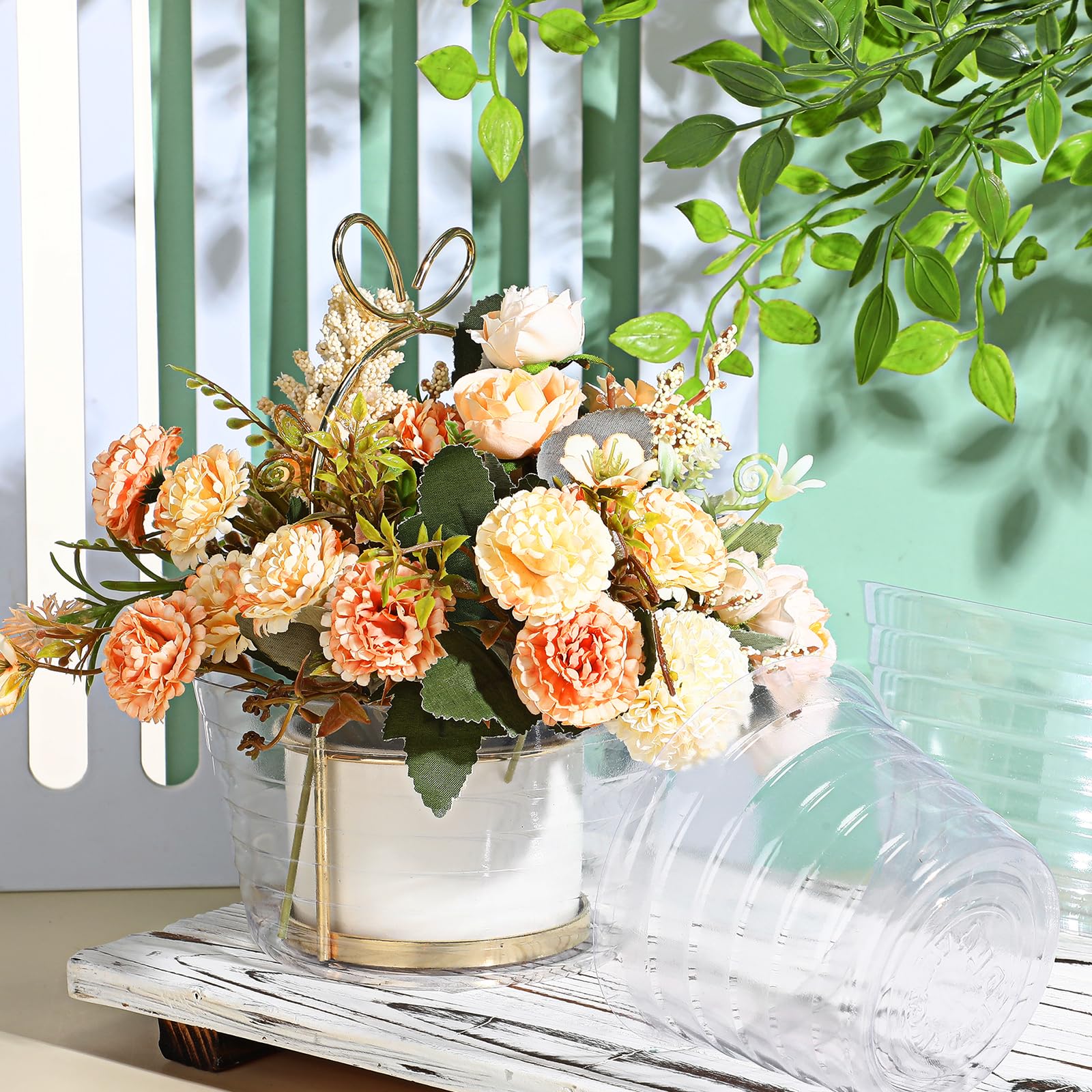 Hoolerry clear plastic saucer under pot in balcony setup