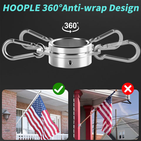 HOOPLE rotating flag rings provide 360-degree rotation for smooth wind movement.