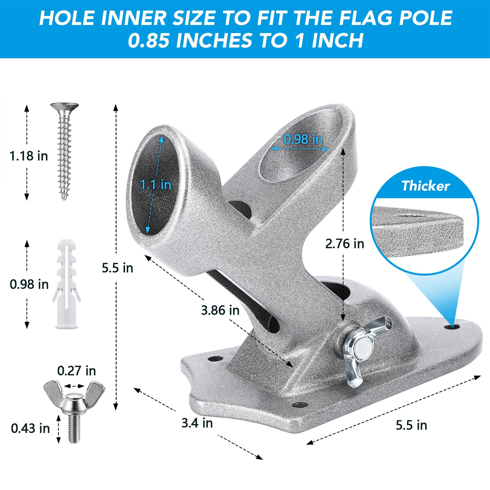 HOOPLE 1-inch pole compatible bracket securing standard flag poles