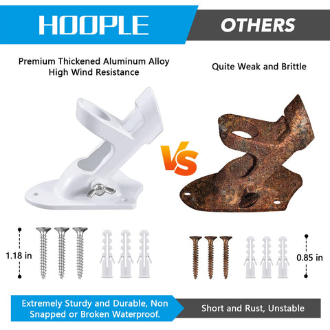 HOOPLE wall mount flag bracket showing 45° and 90° mounting options.