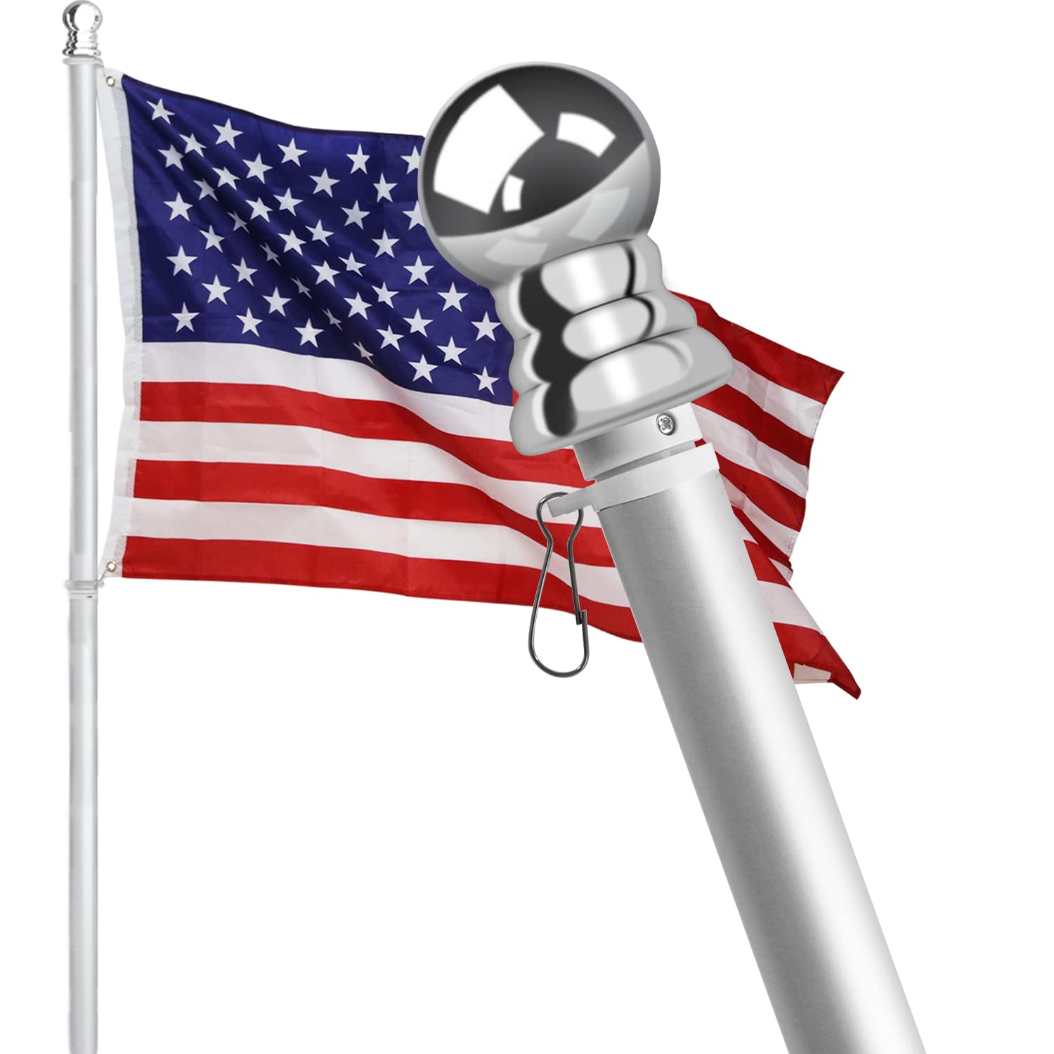 HOOPLE 6ft aluminum flag pole mounted outside for durable all-weather flag displays.
