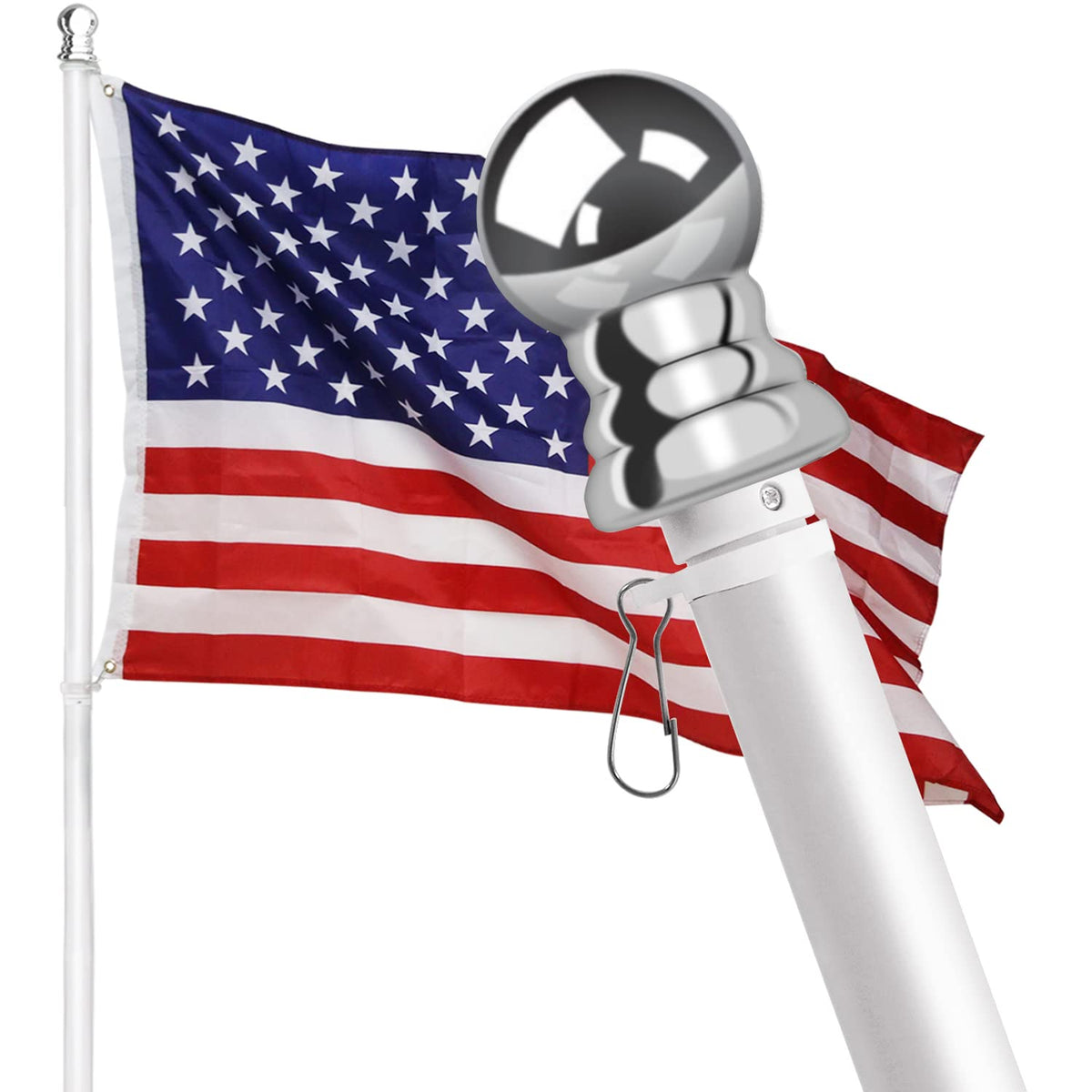 HOOPLE 6ft aluminum flag pole with tangle-free rotation for outdoor display.