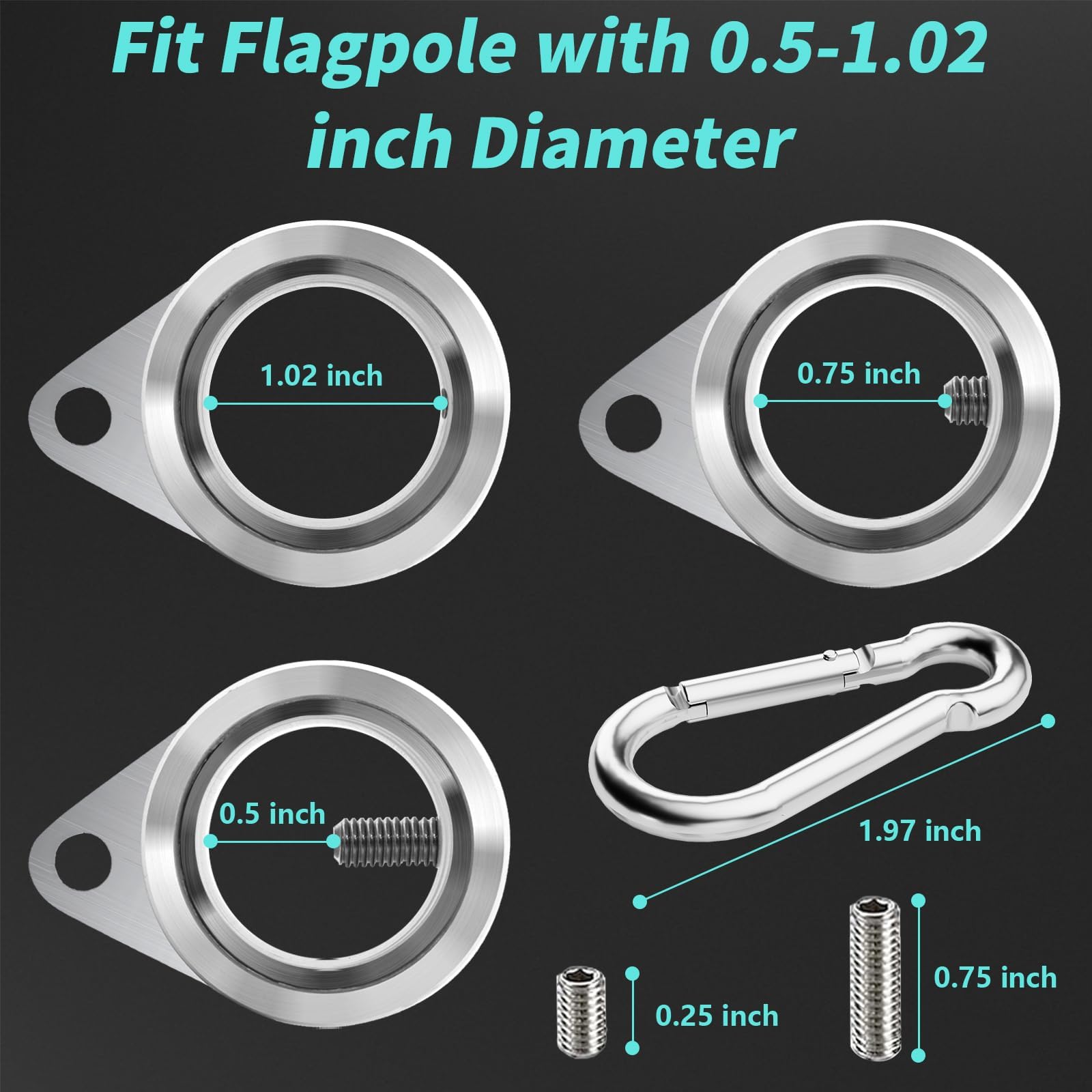 HOOPLE adjustable screws fit 0.75–1.02 inch poles for flexible mounting.