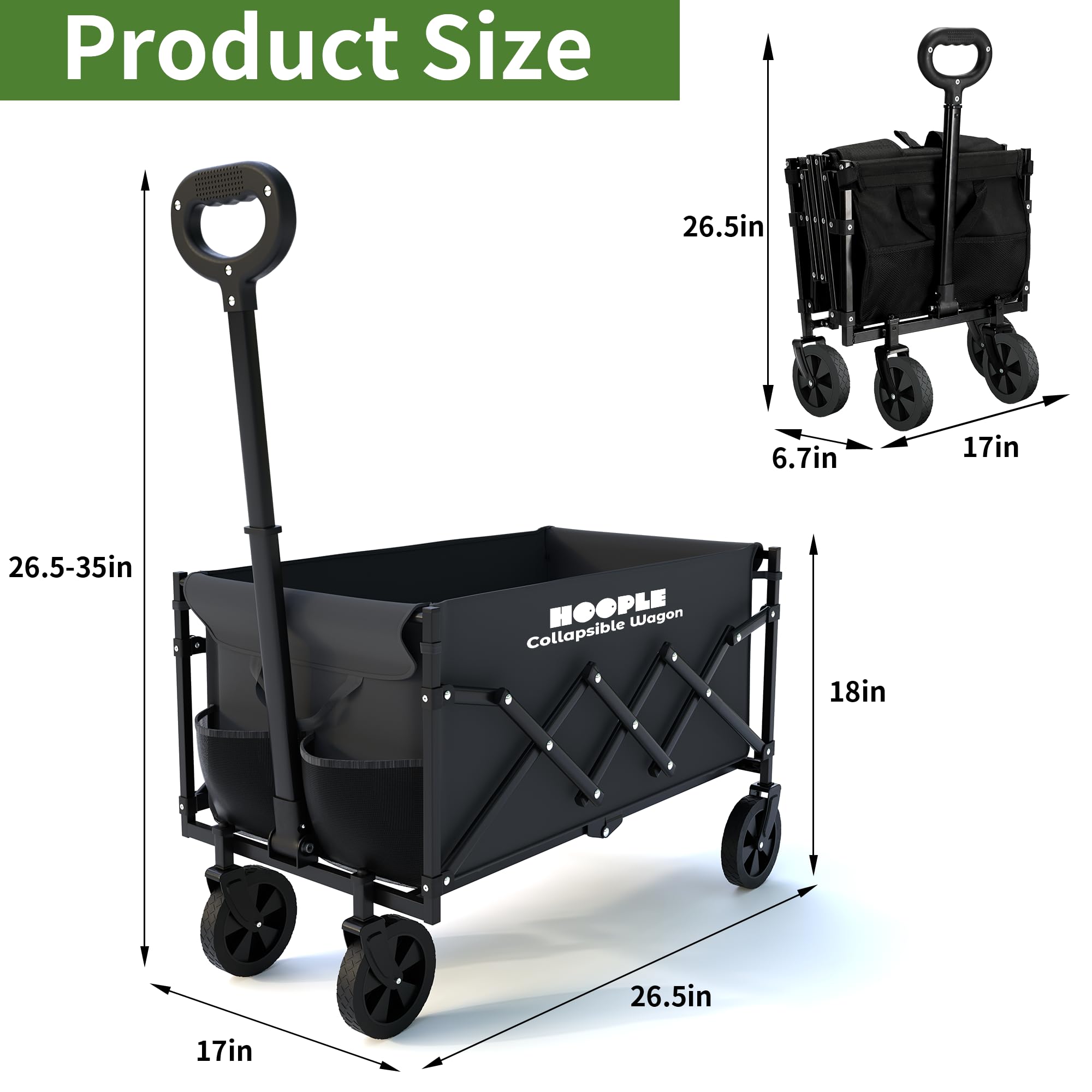 HOOPLE wagon folded compactly for easy trunk or closet storage.