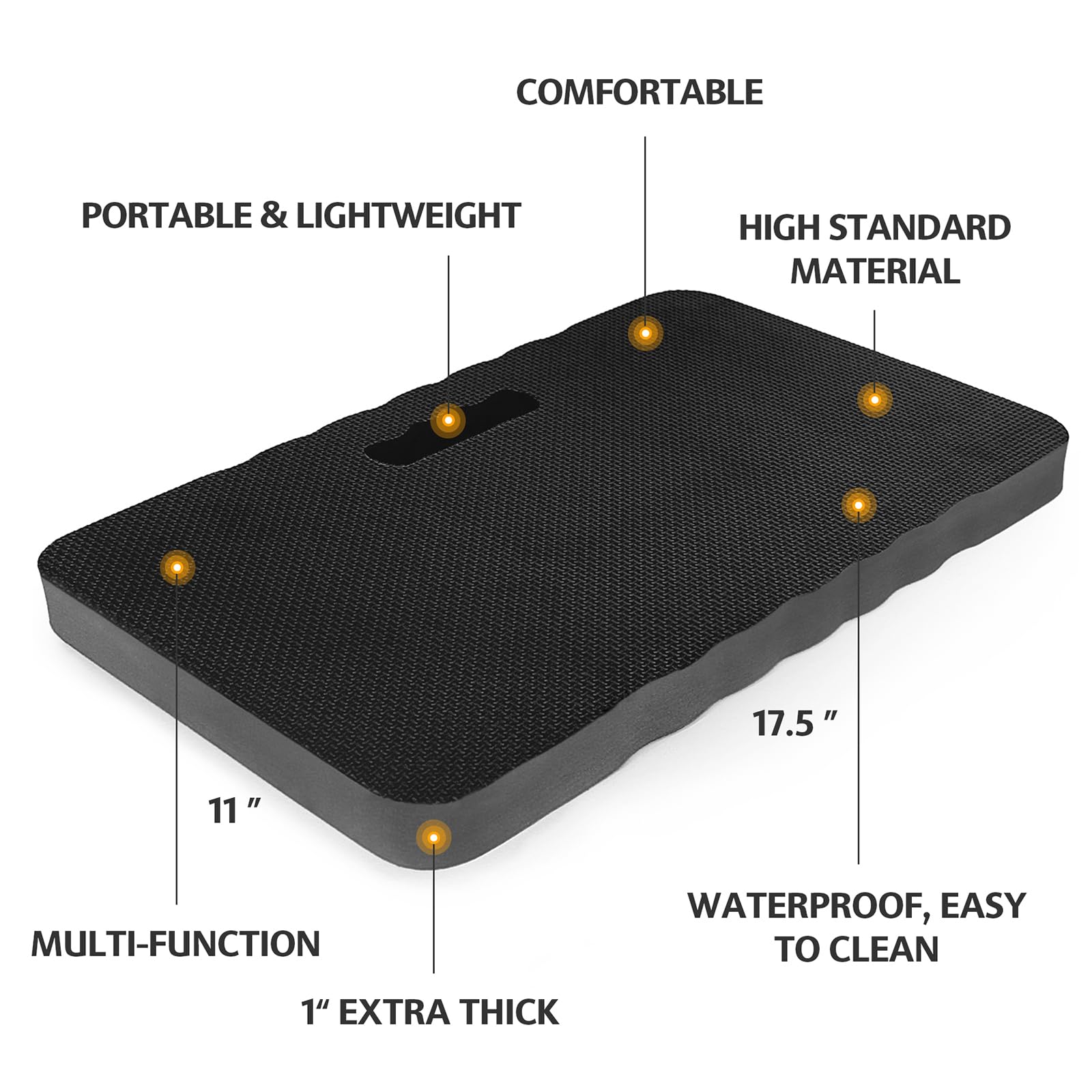 HOOPLE kneeling pad side view with built in handle for easy transport.