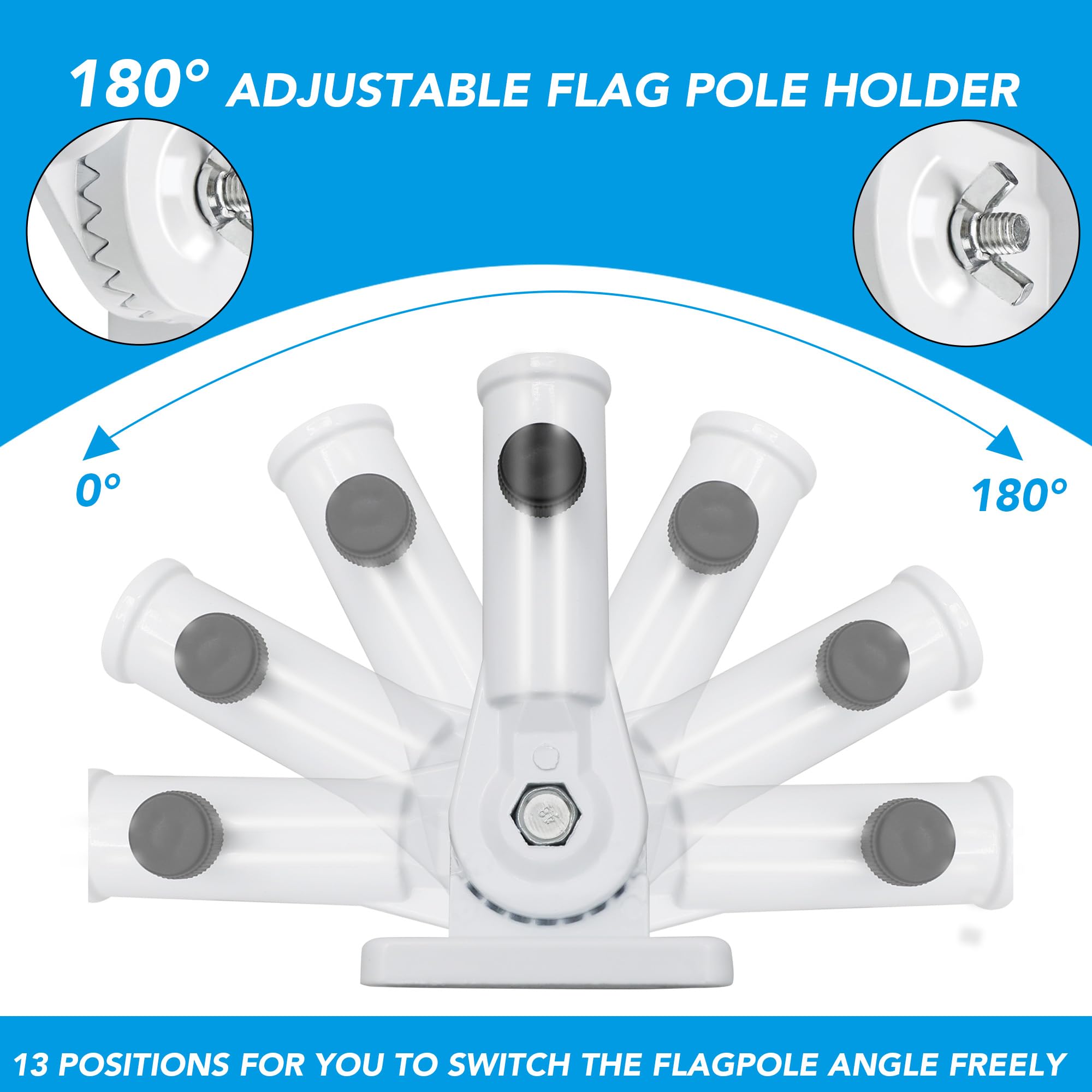 HOOPLE adjustable angle with 13 positions for ideal flag visibility