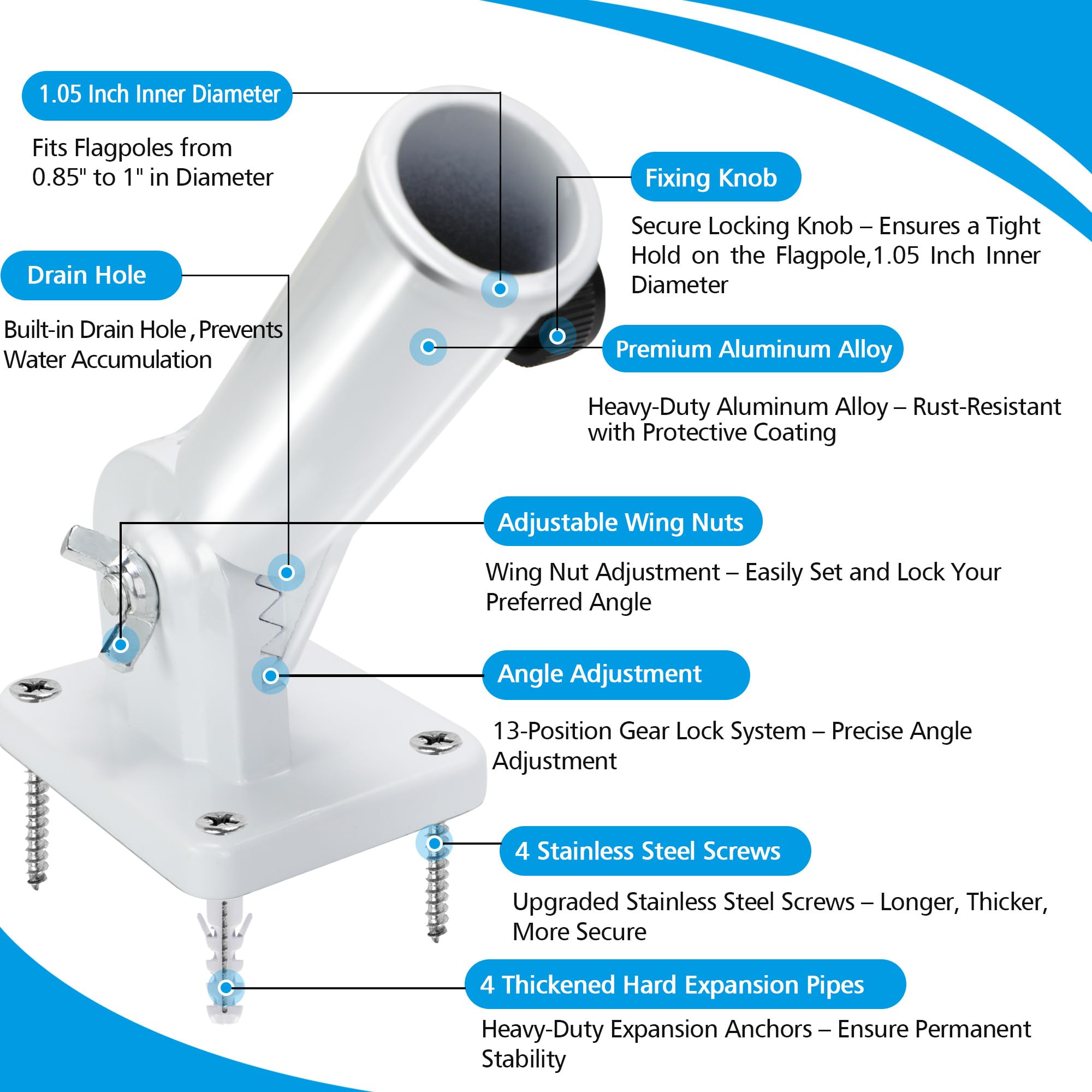 HOOPLE heavy duty aluminum bracket resists rust and weather