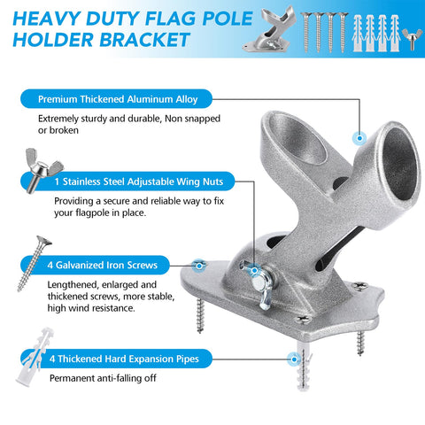 HOOPLE heavy-duty aluminum flag bracket shows rust-free construction