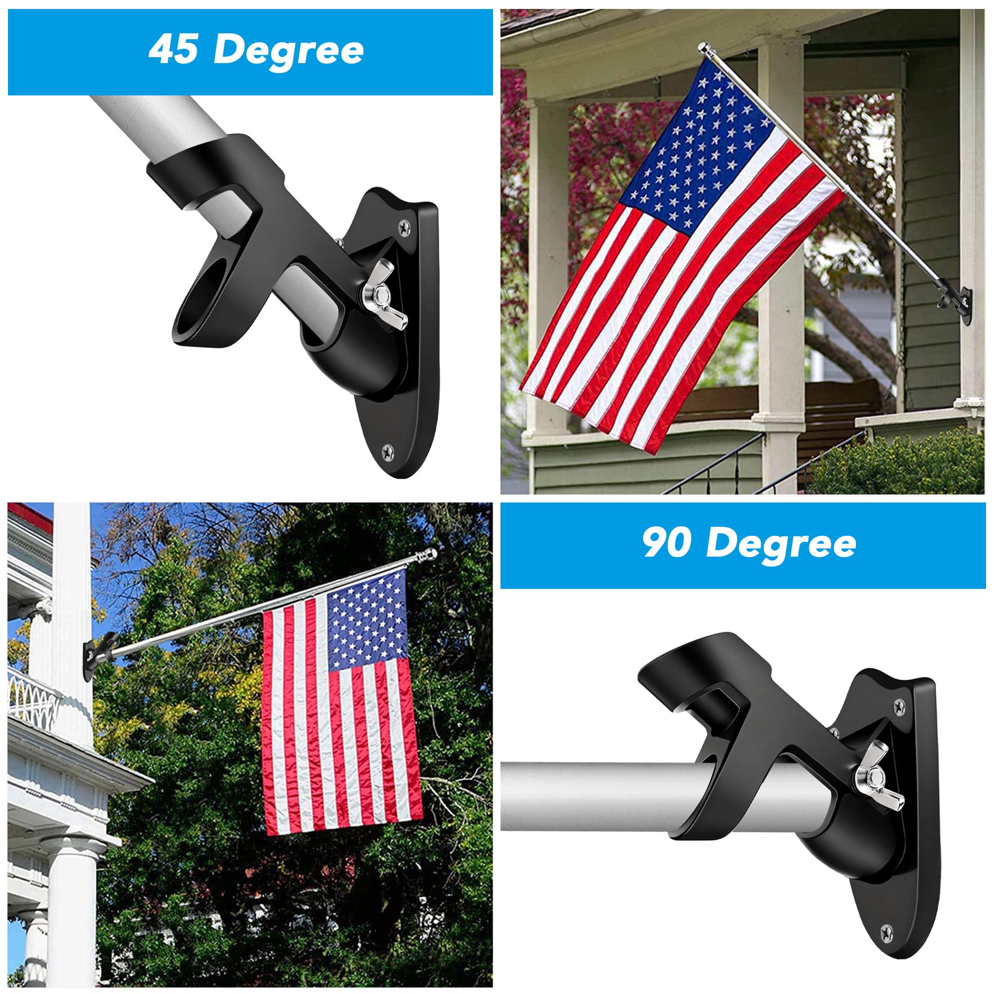 HOOPLE heavy-duty aluminum flag holder resists outdoor wear.