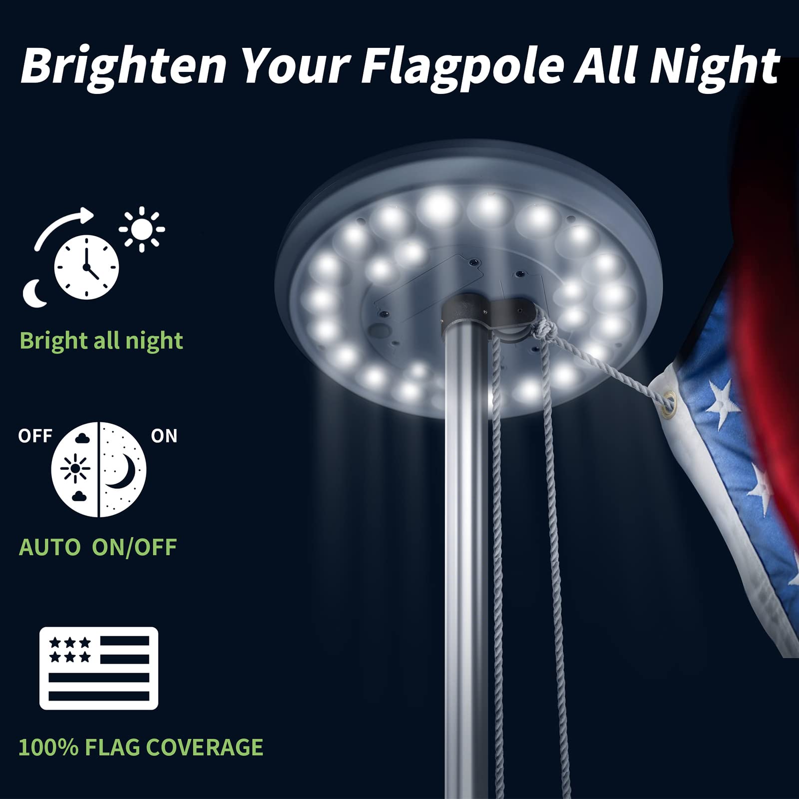 HOOPLE IP65 waterproof flag light withstands rain and snow outdoors.